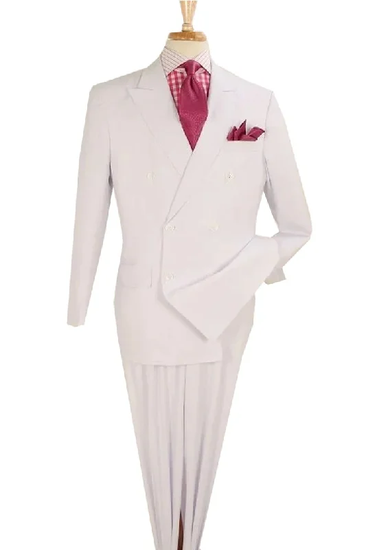 White Wedding Suit For Men - Perfect For Groom - Mens Classic Double Breasted Luxury Wool Feel Suit In White