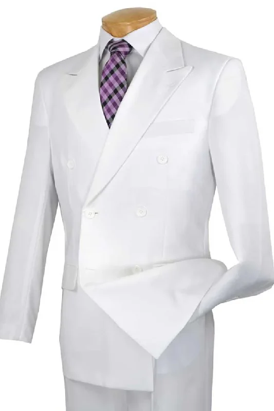 White Wedding Suit For Men - Perfect For Groom - Mens Classic Double Breasted Poplin Suit In White