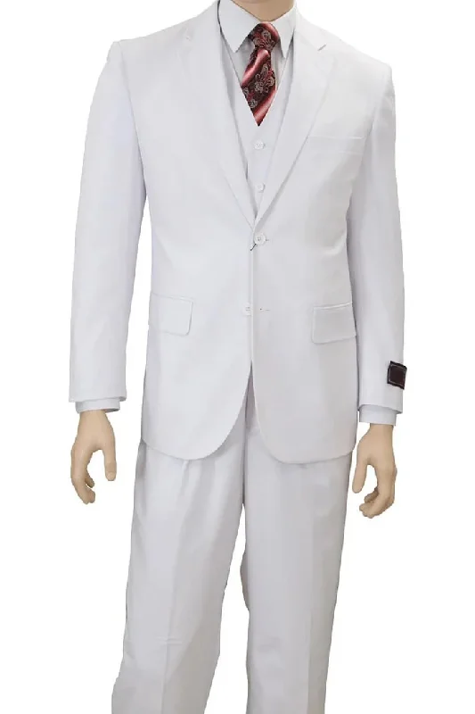 White Wedding Suit For Men - Perfect For Groom - Mens Classic Fit 2 Button Vested Suit In White