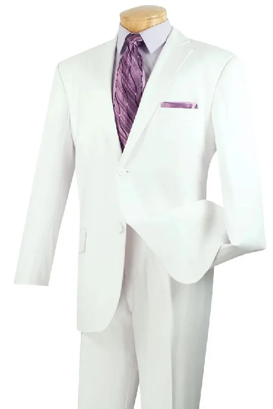 White Wedding Suit For Men - Perfect For Groom - Mens Modern Fit Two Button Poplin Suit In White