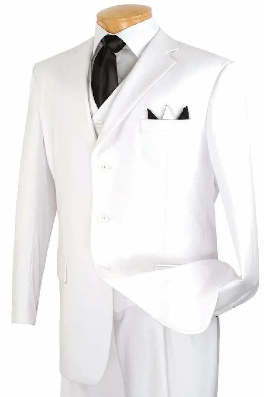 White Wedding Suit For Men - Perfect For Groom -Mens Three Button Classic Fit Vested Suit In White