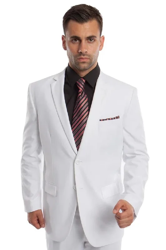 White Wedding Suit For Men - Perfect For Groom - Men's Two Button Basic Modern Fit Business Suit In White