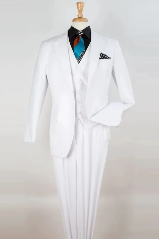 White Wedding Suit For Men - Perfect For Groom - Mens Two Button Classic Fit Vested Suit In White