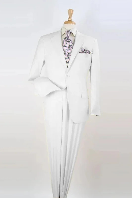 White Wedding Suit For Men - Perfect For Groom - Mens Two Button Modern Fit Two Piece Suit In White