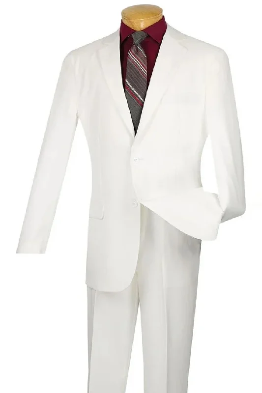 White Wedding Suit For Men - Perfect For Groom - Mens Two Button Modern Fit Wool Feel Suit In White