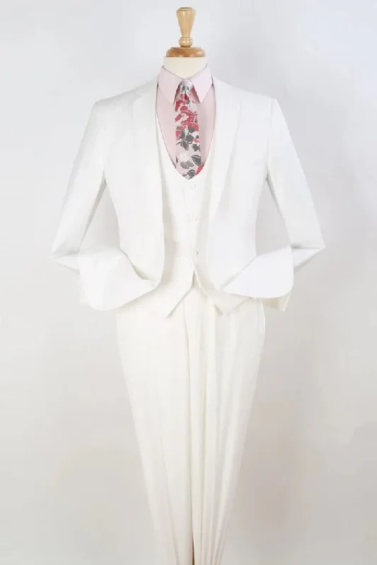 White Wedding Suit For Men - Perfect For Groom - Mens Two Button Slim Fit Scoop Vested Suit In White