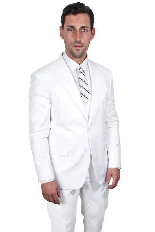 White Wedding Suit For Men - Perfect For Groom - Men's Two Button Vested Stacy Adams Basic Suit In White