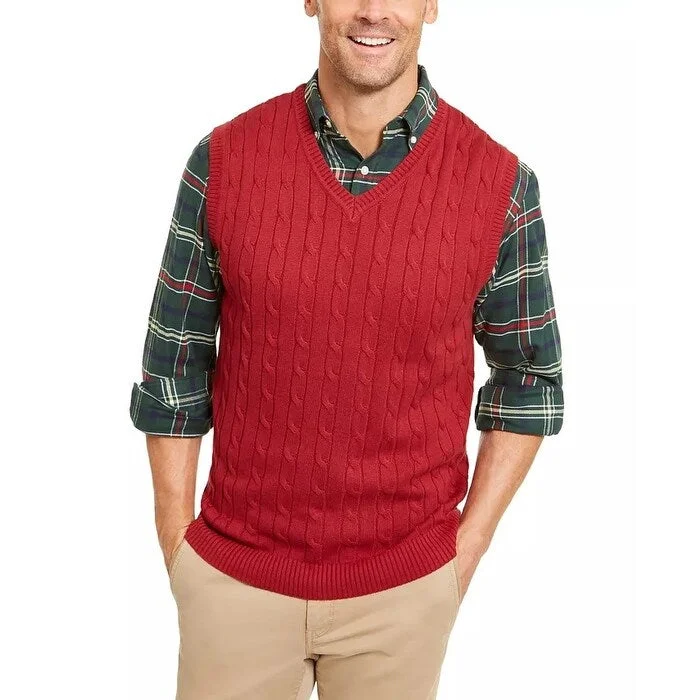 Club Room Men's Cable Knit Cotton Sweater Vest Red Size X-Large