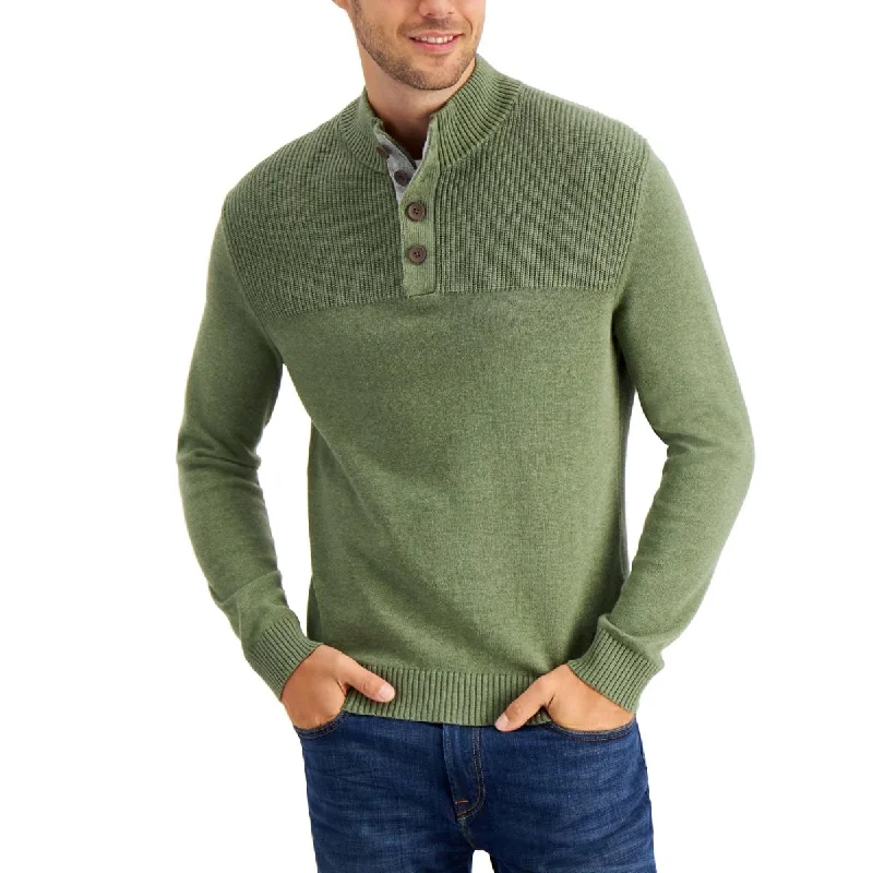 Club Room Mens Cotton Button Mock Turtleneck Sweater