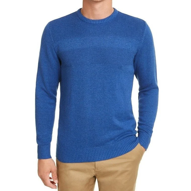 Club Room Men's Cotton Solid Textured Crew Neck Sweater Blue Size XXL