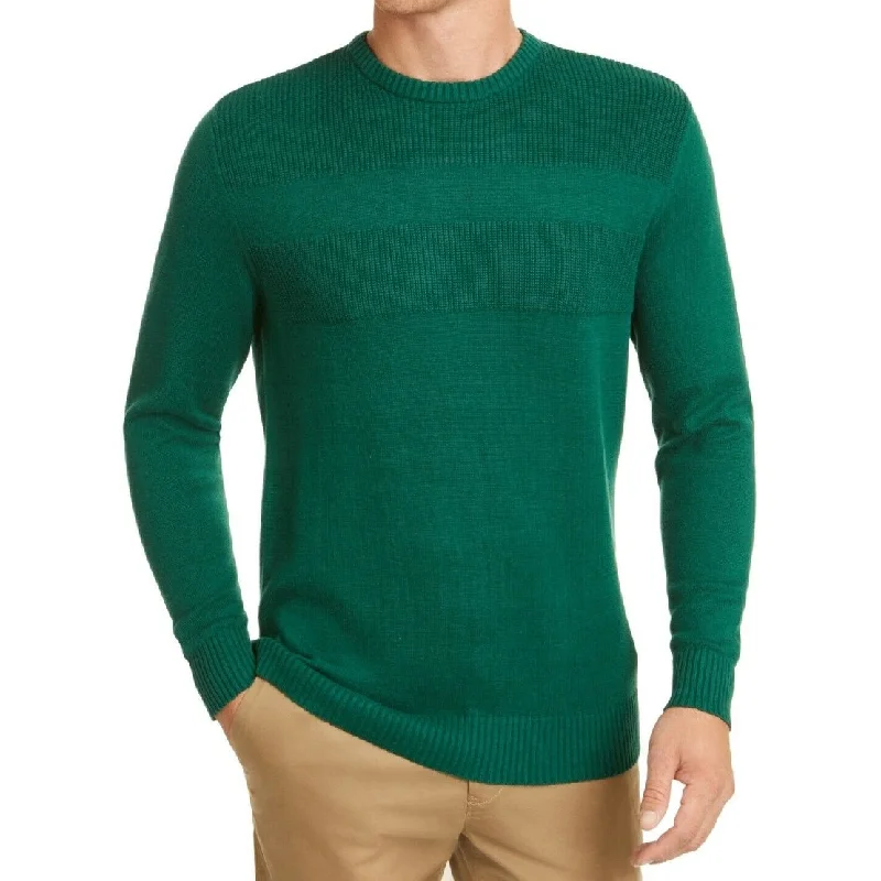 Club Room Men's Cotton Solid Textured Crew Neck Sweater Dark Green Size Extra Large