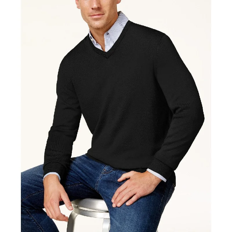 Club Room Men's Merino Performance V-Neck Sweater Black Size Small