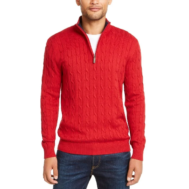 Club Room Men's Pima Cable Quarter-Zip Sweater Red Size XX Large