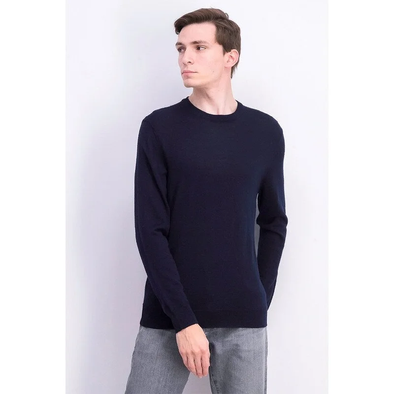 Club Room Men's Solid Crew Neck Merino Wool Blend Sweater Dark Blue Size Large