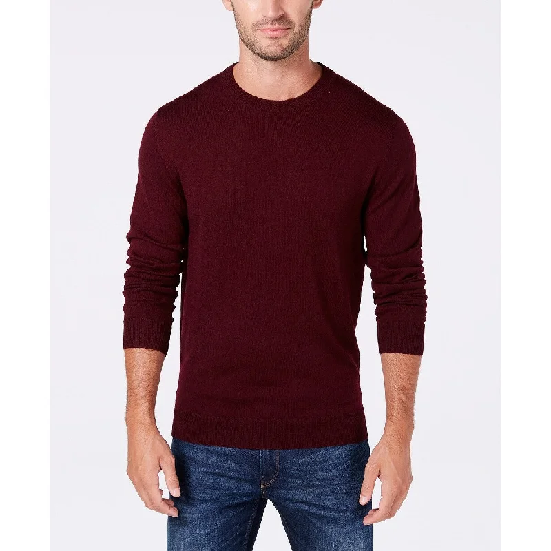 Club Room Men's Solid Crew Neck Merino Wool Blend Sweater Wine Size 2 Extra Large