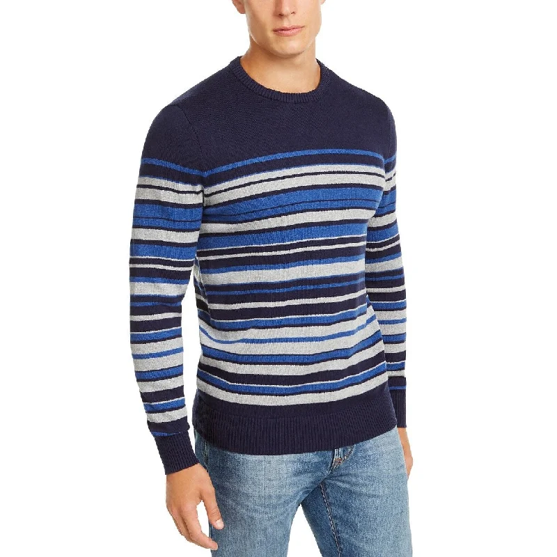 Club Room Men's Stripe Cotton Sweater Blue Size XX Large