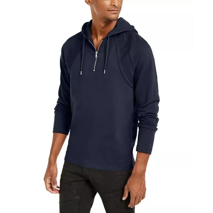 INC International Concepts Men's Pieced Quarter-Zip Hoodie Blue Size M - Medium