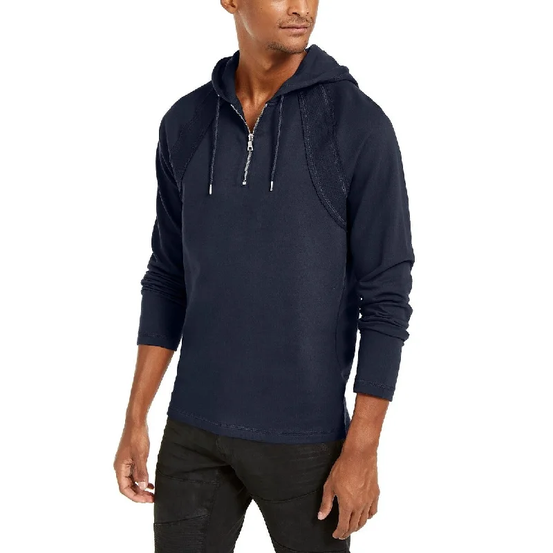 INC International Concepts Men's Pieced Quarter-Zip Hoodie Dark Blue Size XXX Large - XXX-Large