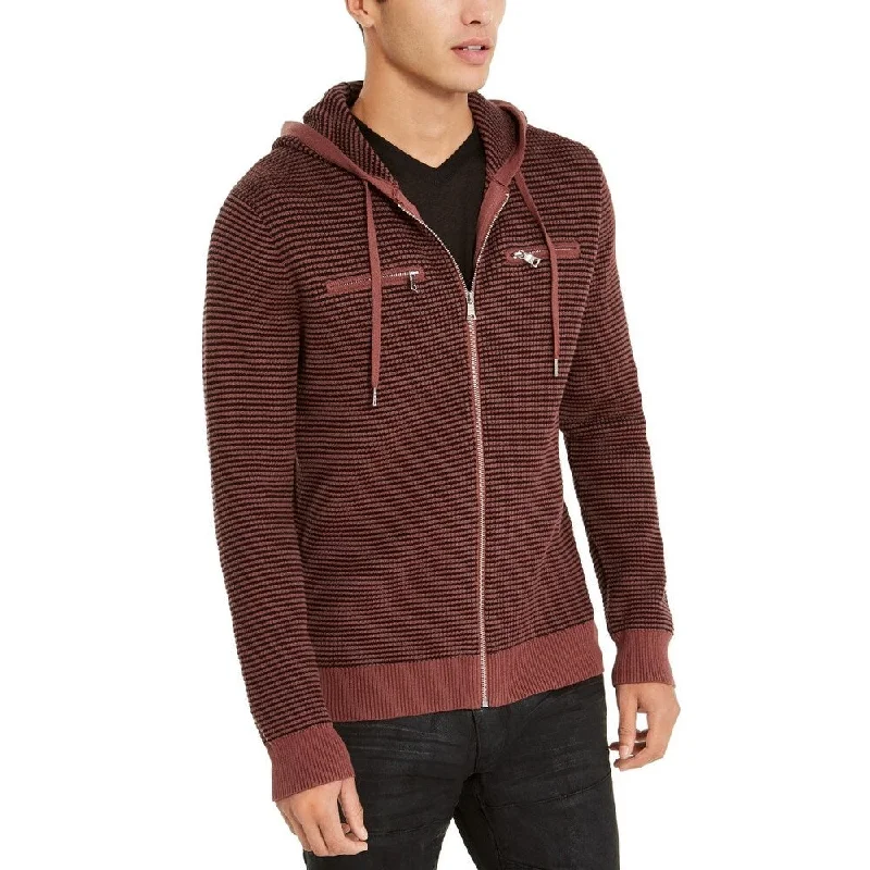 INC International Concepts Men's Textured Zip-Front Hoodie Wine Size Extra Small