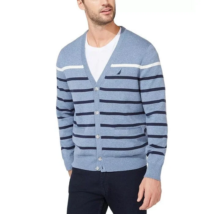 Nautica Men's Striped Long Sleeve Button Down Cardigan Sweater Blue Size XX-Large - XXL