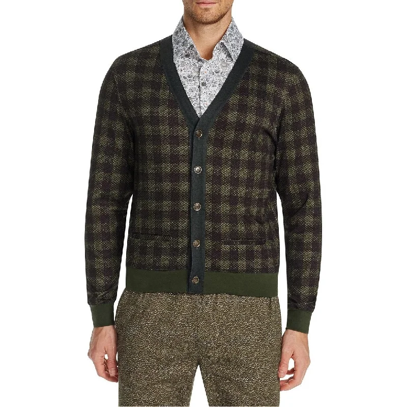 Tallia Men's Slim-Fit Stretch Plaid Cardigan Green Size X-Large