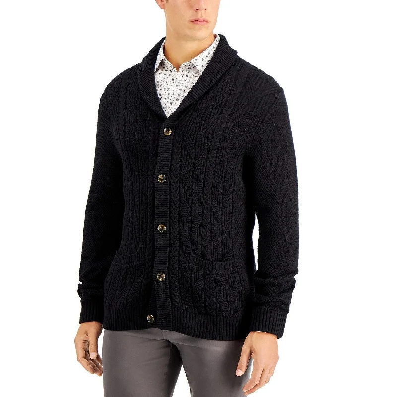 Tasso Elba Men's Cable Knit Cardigan Black Size Large