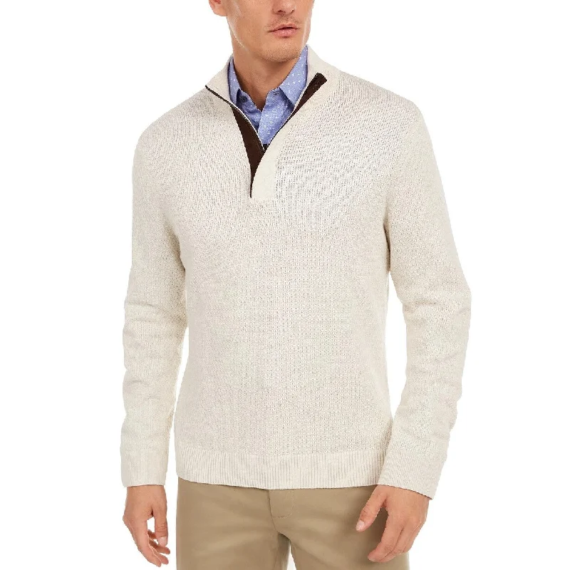 Tasso Elba Men's Supima Cotton Textured 1/4 Zip Sweater Beige Size X-Large