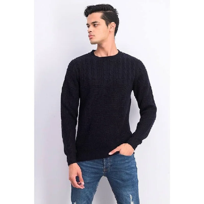 Weatherproof Vintage Men's Cable Yolk Sweater Navy Size Small Medium - Small-Medium