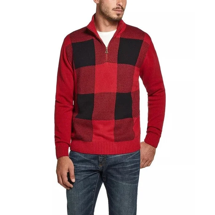 Weatherproof Vintage Men's Quarter Zip Buffalo Plaid Sweater Red Size XX-Large