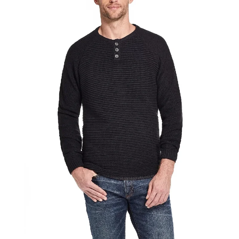 Weatherproof Vintage Men's Textured Long Sleeve Henley Sweater Black Size XXX-Large